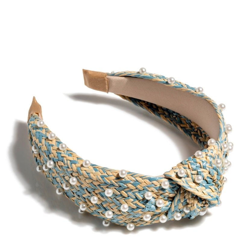 Shop Shiraleah Pearl Embellished Knotted Headband, Turquoise In Blue