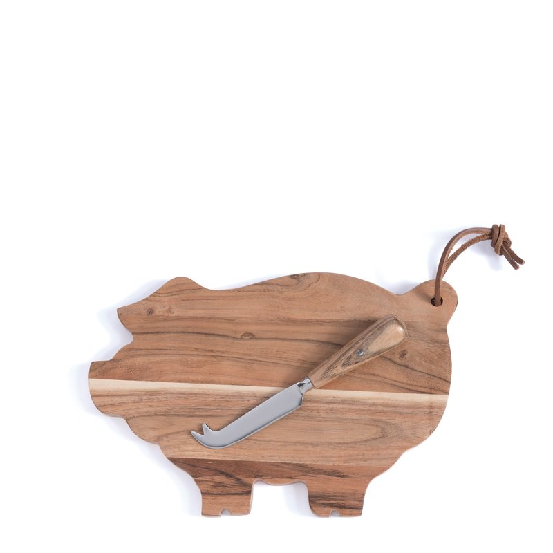 Shiraleah Piggy Platter And Cheese Knife Set In Brown