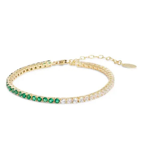 Shymi Half And Half Tennis Bracelet In Gold/ Green And White Stones