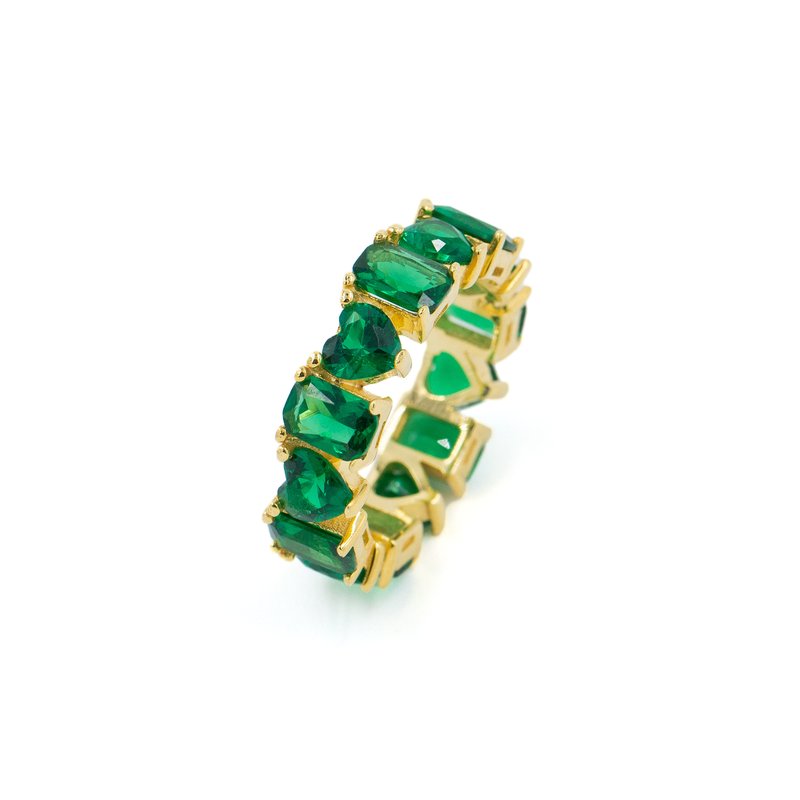 Shymi Heart And Emerald Eternity Band In Gold And Green