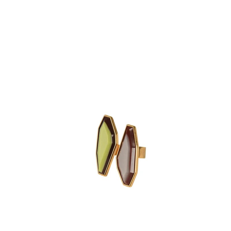 Silvia Tcherassi Suzy Ring In Lime/gray In Brown