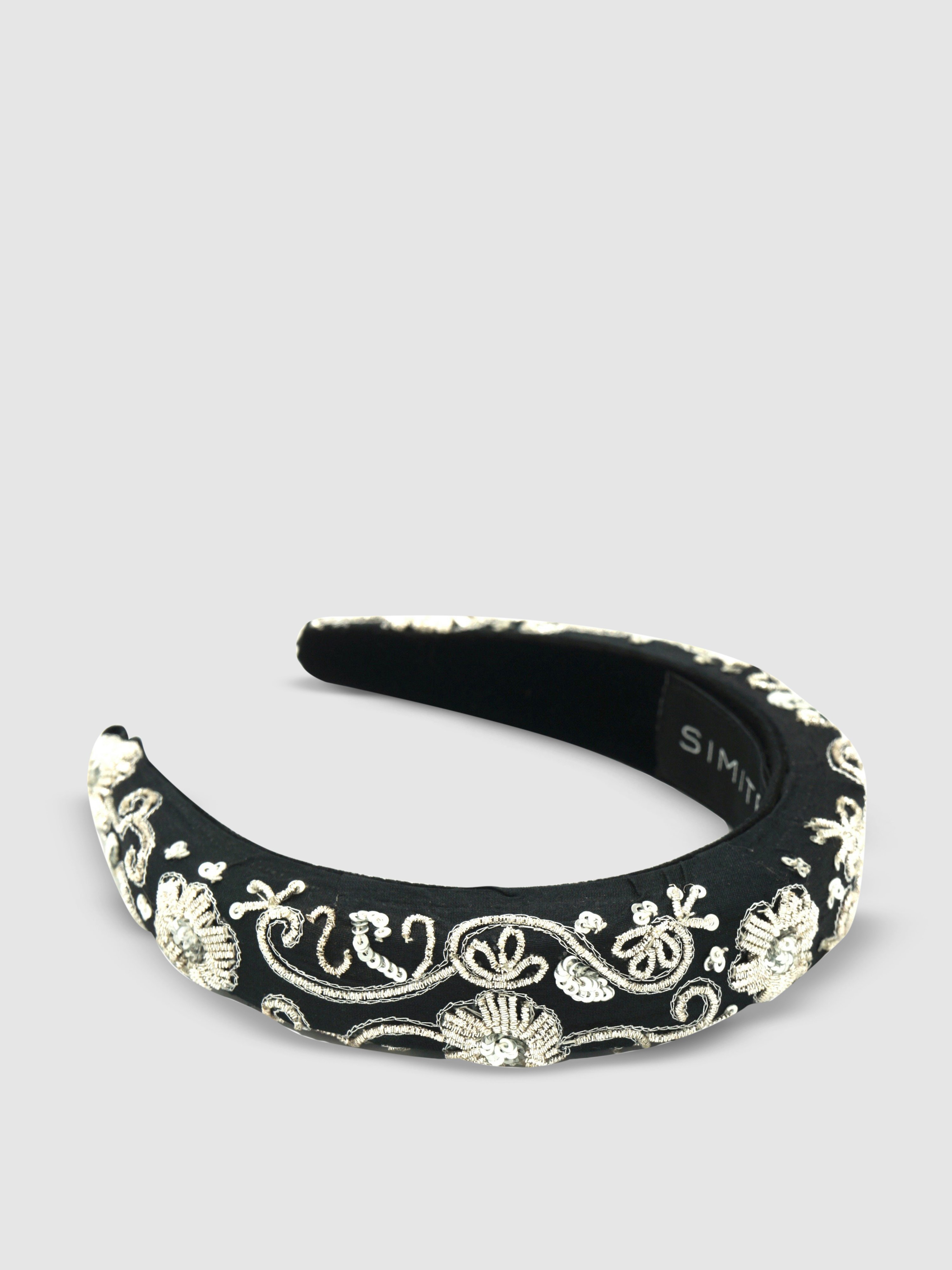 Simitri Black Silver Zari Headband