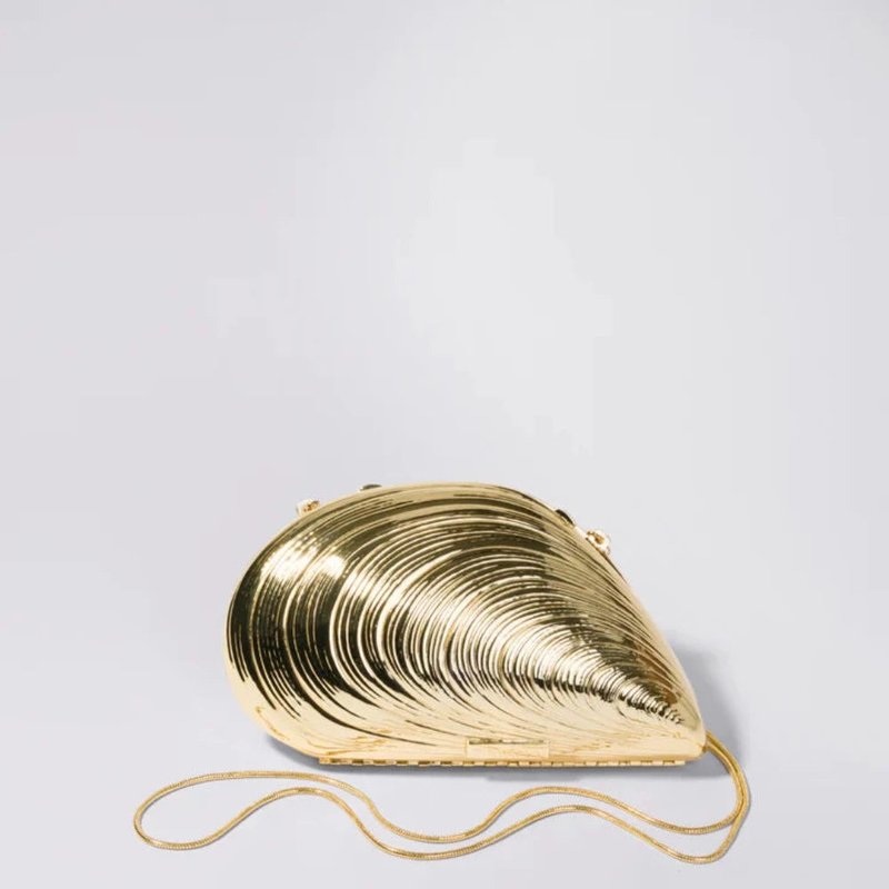 Simkhai Bridget Metal Oyster Shell Clutch In Gold
