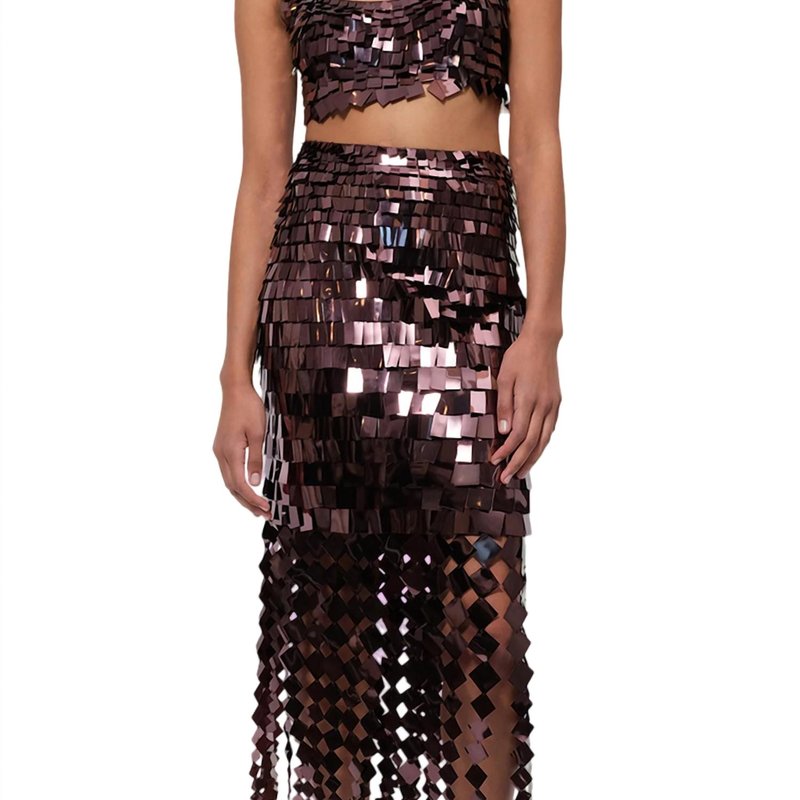 Shop Simkhai Lucee Sequin Skirt In Brown