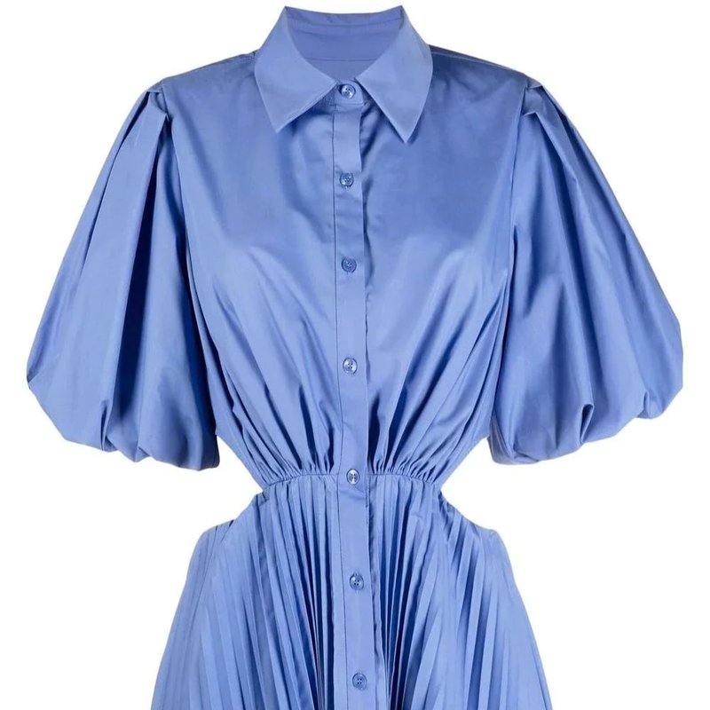 Simkhai Nadine Pleated Poplin Puff Sleeve Shirt Dress In Blue