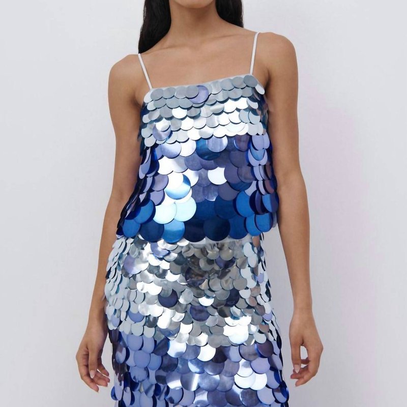 Shop Simkhai Nikky Ombre Sequin Camisole Top In Blue