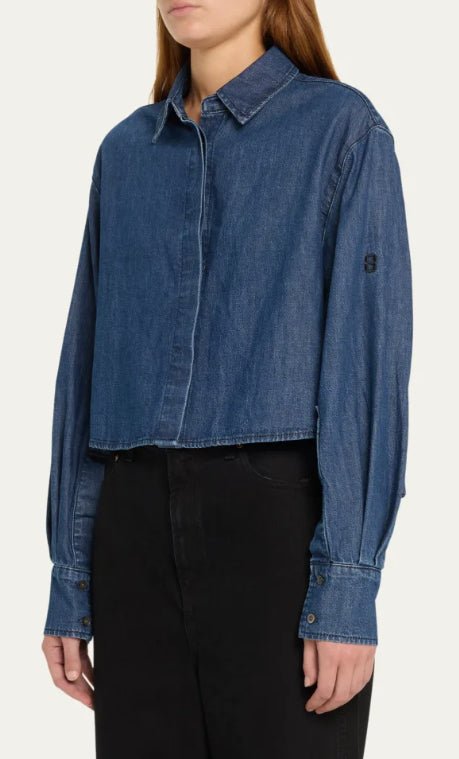 Shop Simkhai Women Renata Collared Cropped Button Up Front Shirt Baltic In Blue