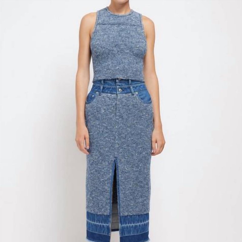 Shop Simkhai Women's Maddy Denim Double Waistband Knit Skirt In Tide Midnight In Blue