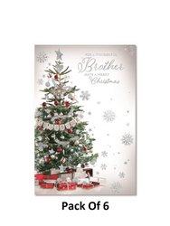Brother Traditional New Year Christmas Card (Pack Of 6) - One Size - White/Green/Red