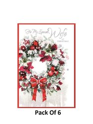 Daughter Wreath Christmas Card (Pack Of 6) - One Size - White/Red