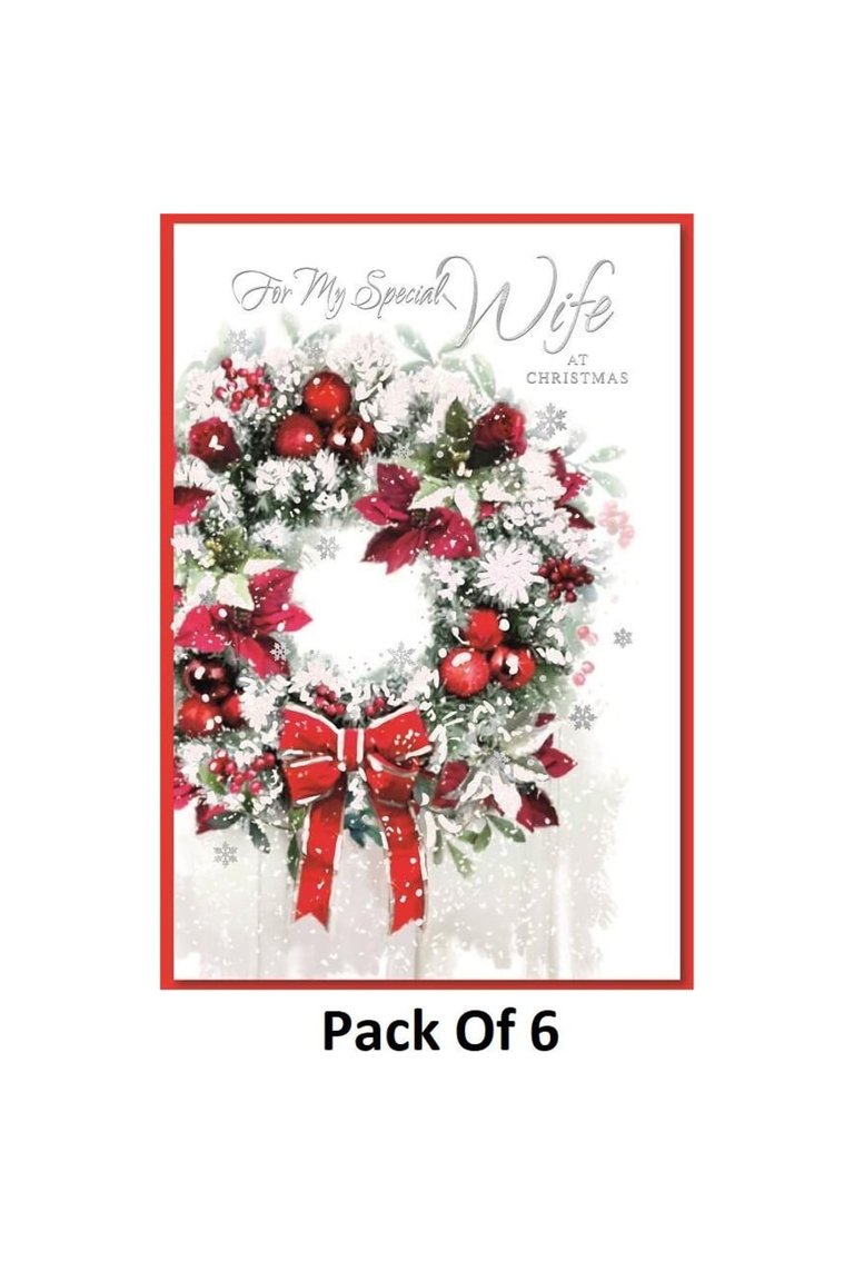Daughter Wreath Christmas Card (Pack Of 6) - One Size - White/Red