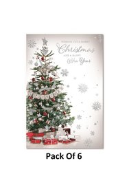 Open Traditional New Year Christmas Card (Pack Of 6) - White/Green/Red