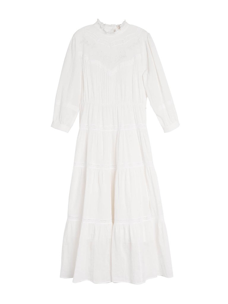 Simple Retro White Alba Vintage Embroidered Lace White Tea Length Dress ...