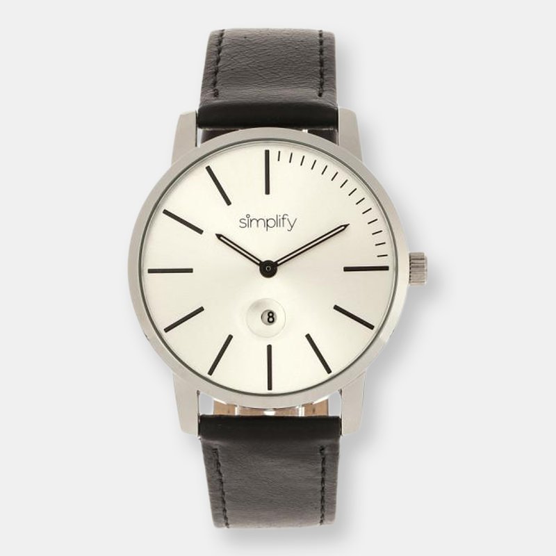 Simplify The 4700 Leather-band Watch W/date In Silver/black