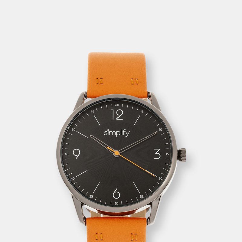 Simplify The 6300 Leather-band Watch In Orange/black