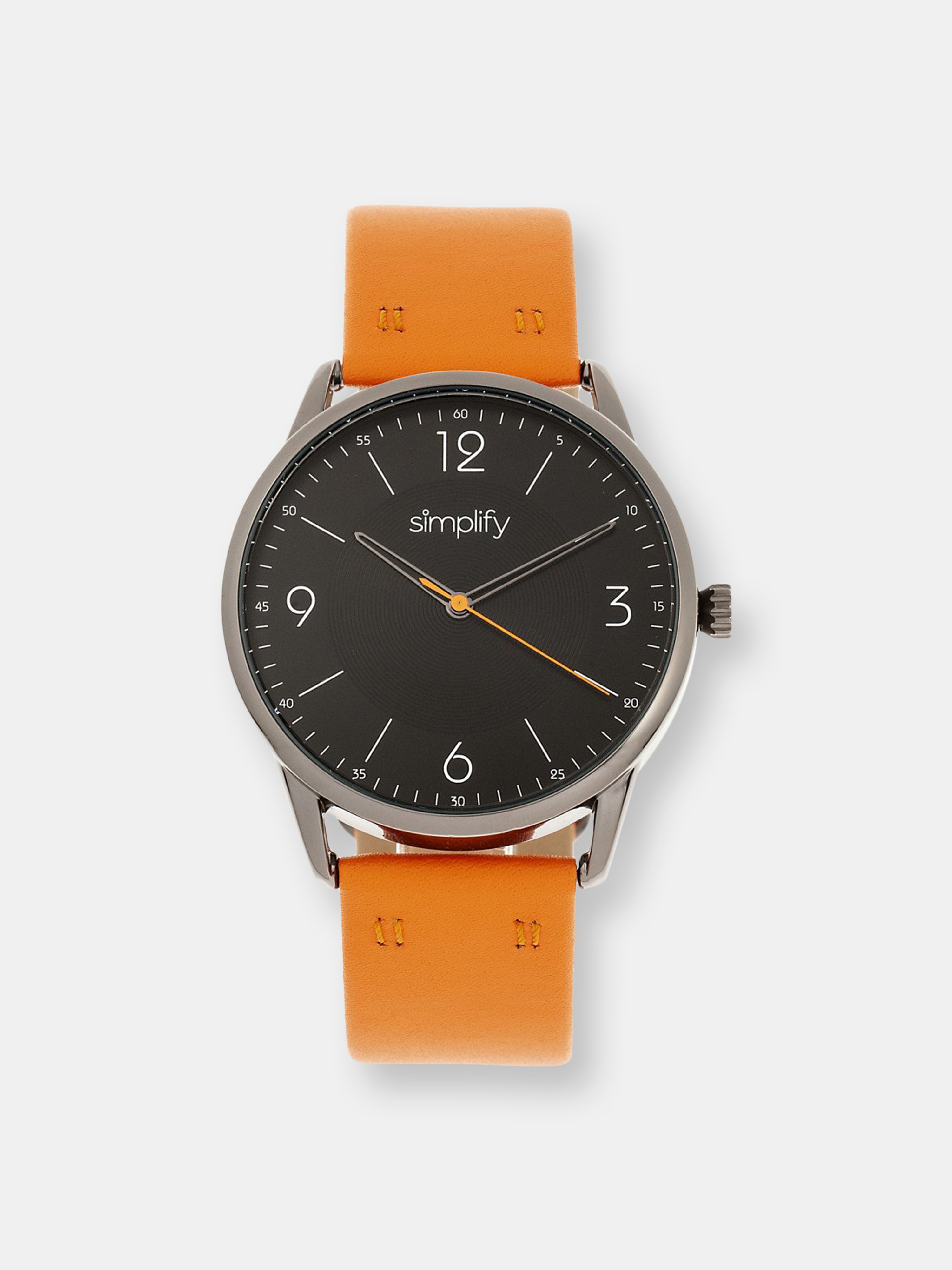 Simplify Quartz The 6300 Black Dial, Genuine Orange Leather Watch 41mm In Black,orange