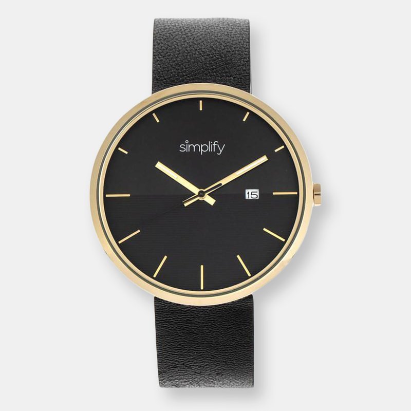 Simplify The 6400 Leather-band Watch W/date In Gold/black
