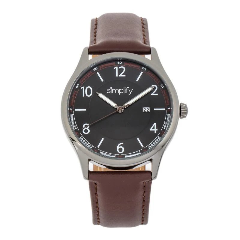Shop Simplify The 6900 Leather-band Watch With Date In Brown