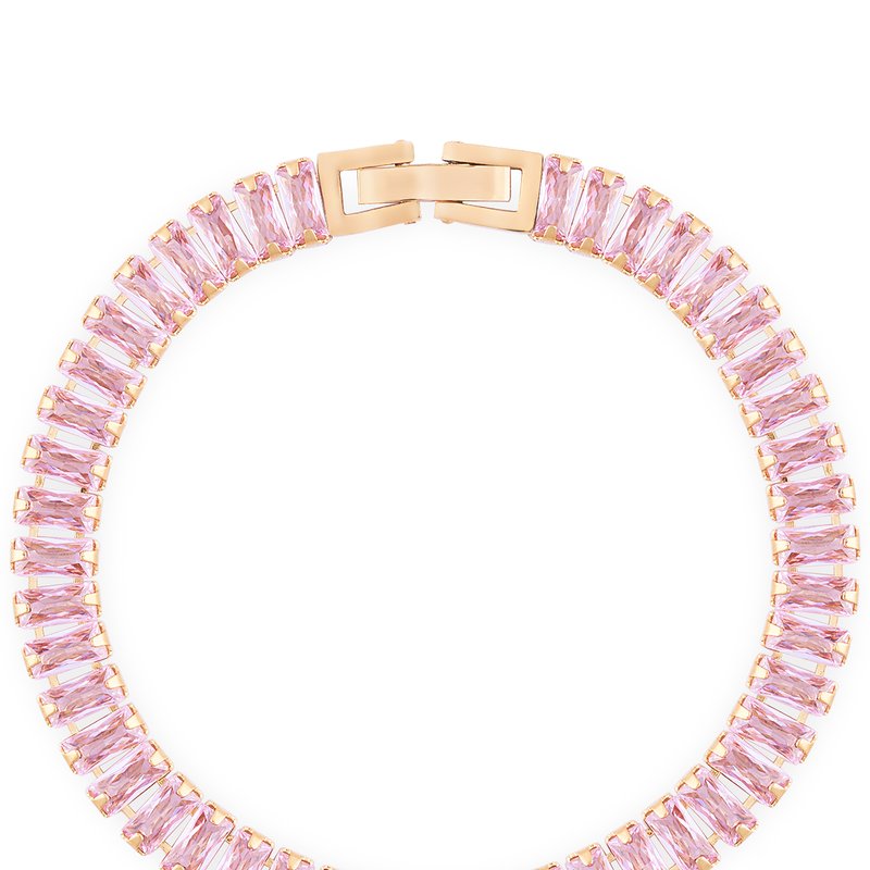 Simply Rhona Allure Pink Rectangle Stone Tennis Chain Bracelet In 18k Gold Plated Stainless Steel