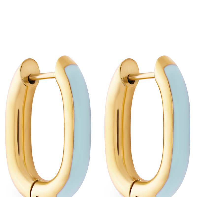 Simply Rhona Aqua Enamel U Hoop Earrings In 18k Gold Plated Stainless Steel