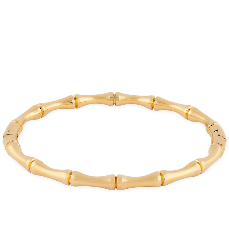 Simply Rhona Bamboo Link Hinge Bangle In 18k Gold Plated Stainless Steel