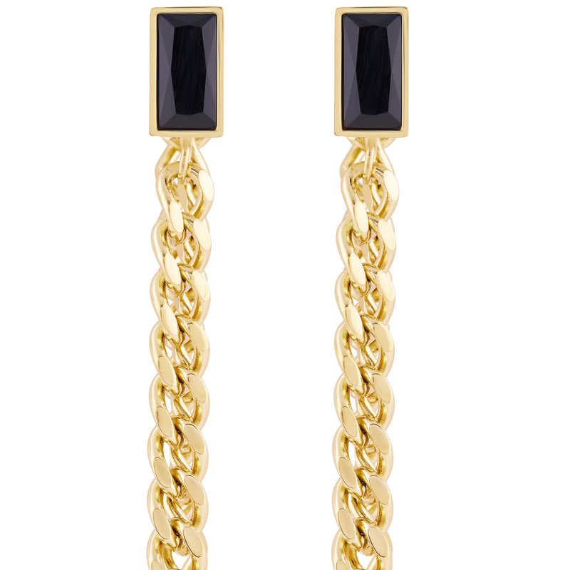 Simply Rhona Black Baguette Chain Earrings In 18k Gold Plated Stainless Steel