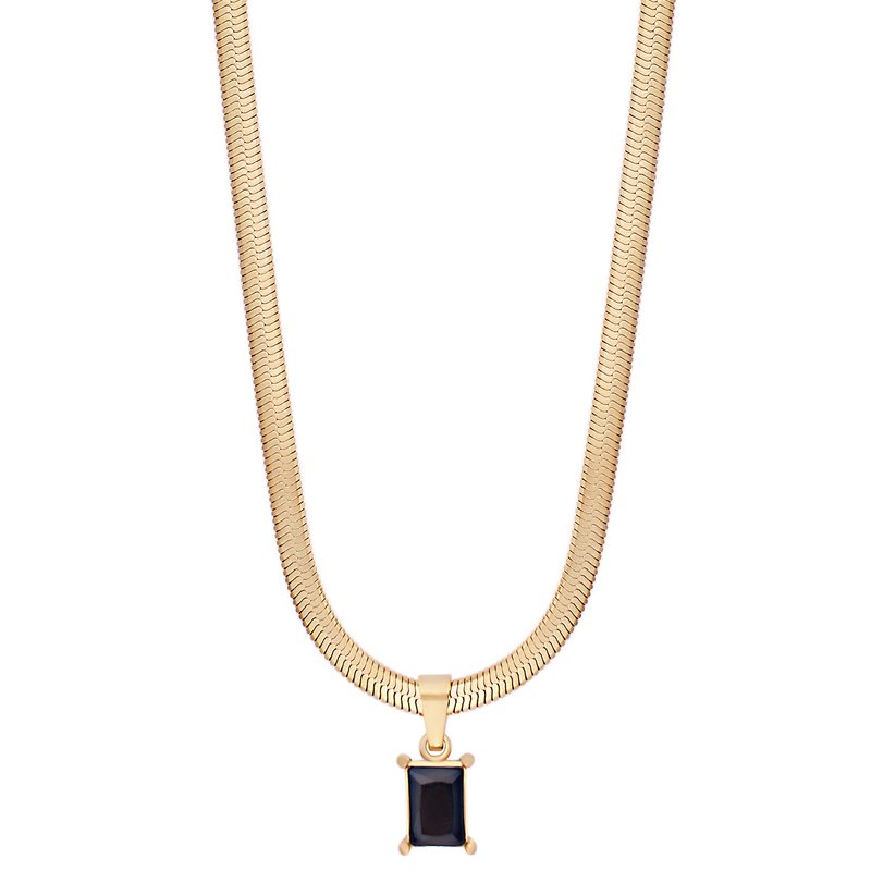 Shop Simply Rhona Black Stone Herringbone Chain Necklace In 18k Gold Plated Stainless Steel