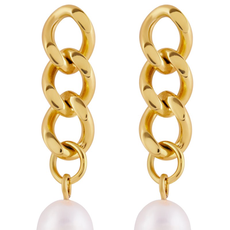 Simply Rhona Chunky Chain Pearl Earrings In 18k Gold Plated Stainless Steel