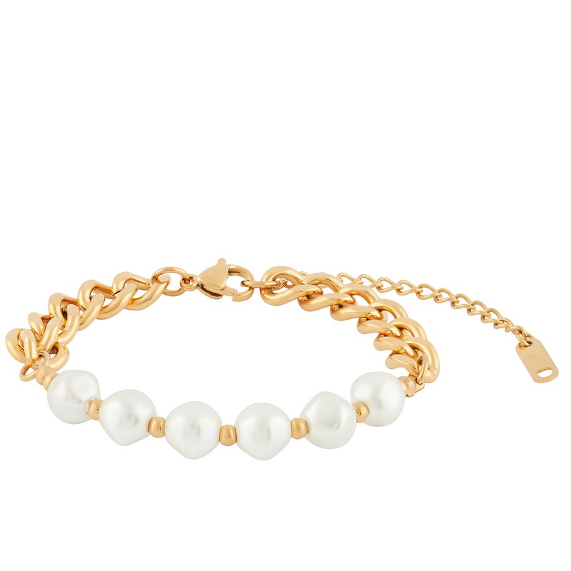 Simply Rhona Chunky Chain Pearl Ot Bracelet In 18k Gold Plated Stainless Steel