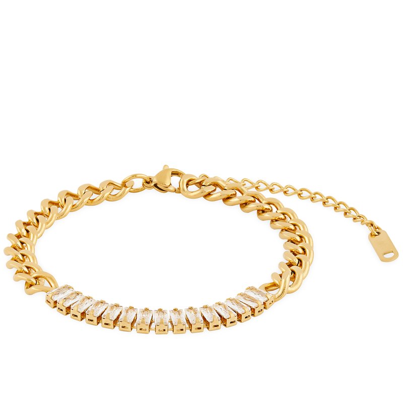 Simply Rhona Cuban Chain With Stones Bracelet In 18k Gold Plated Stainless Steel