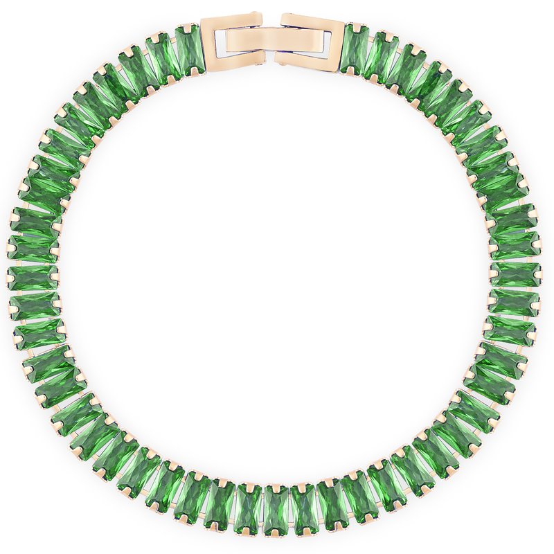 Simply Rhona Emerald Green Rectangle Stone Tennis Chain Bracelet In 18k Gold Plated Stainless Steel