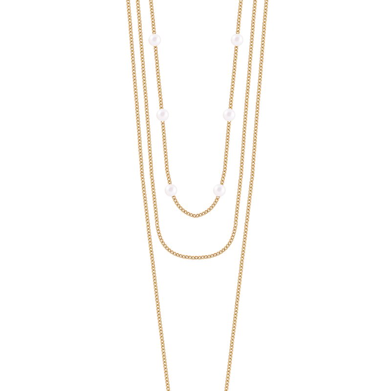Shop Simply Rhona Exquisite Layered Peal Necklace In 18k Gold Plated Stainless Steel