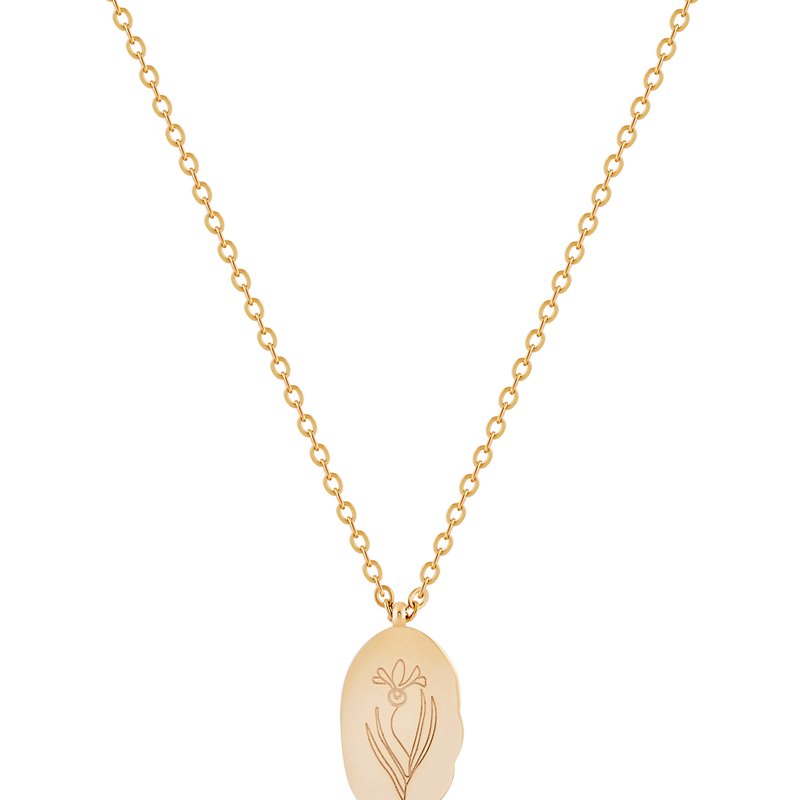 Shop Simply Rhona February Month Engraved Flower Pendant In 18k Gold Plated Stainless Steel
