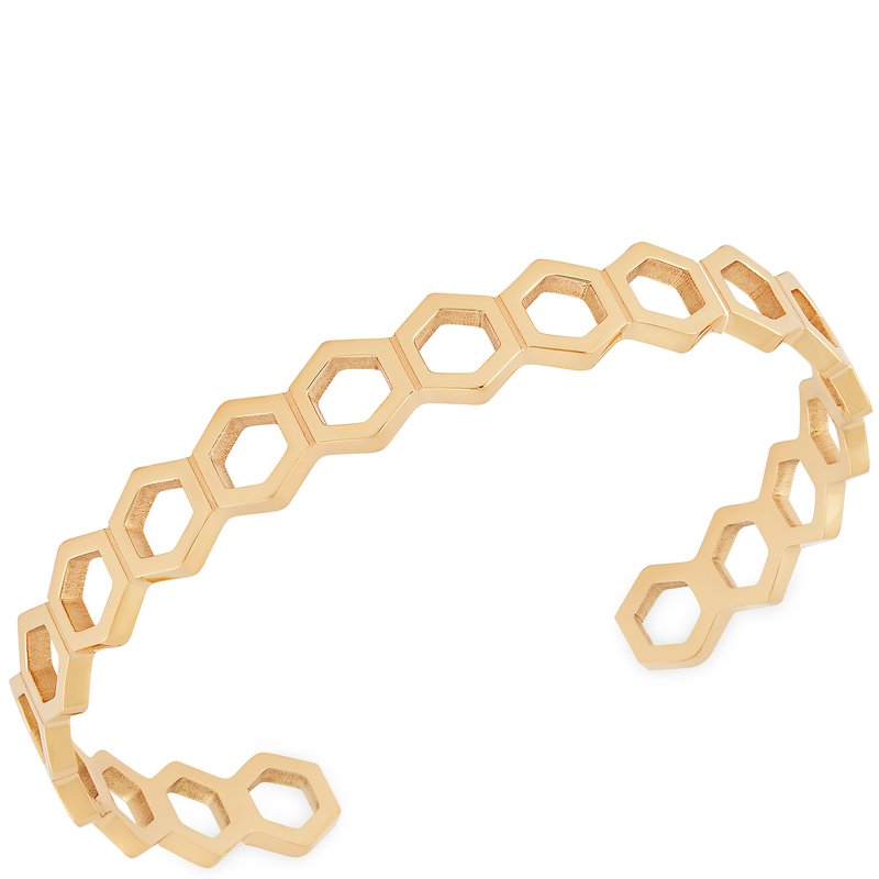 Simply Rhona Honeycombe Cuff Bangle Bracelet In 18k Gold Plated Stainless Steel