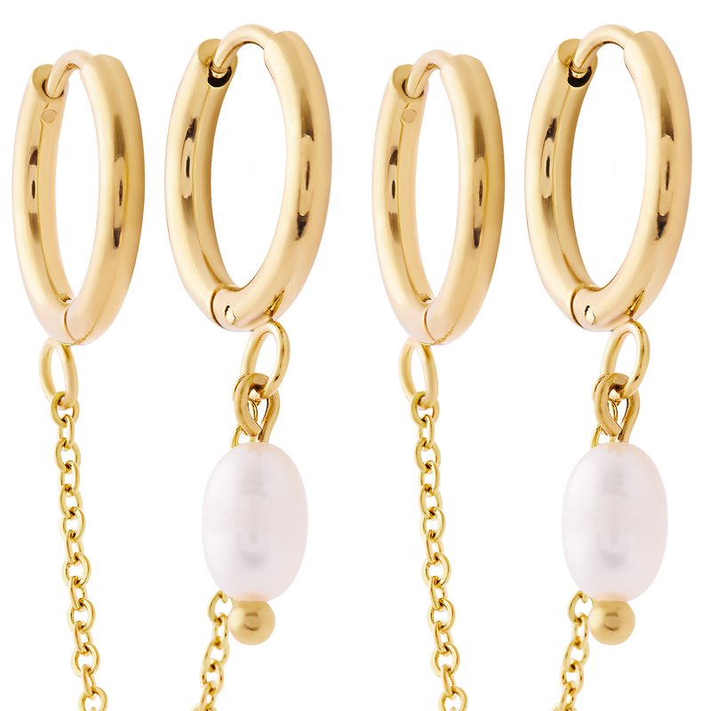 Simply Rhona Infinity Pearl Double Huggie Hoop Earrings In 18k Gold Plated Stainless Steel