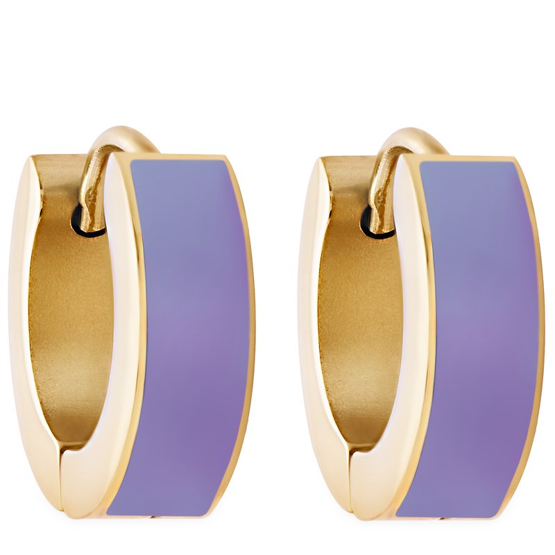 Simply Rhona Lilac Enamel Huggie Hoop Earrings In 18k Gold Plated Stainless Steel In Purple