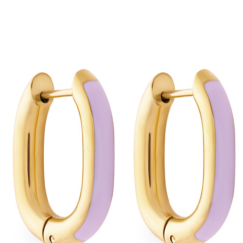 Simply Rhona Lilac Enamel U Hoop Earrings In 18k Gold Plated Stainless Steel