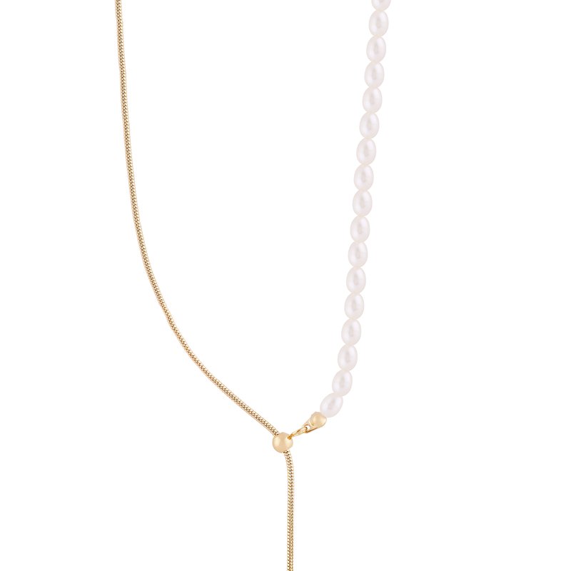 Shop Simply Rhona Long Pearl Fushion Drop Necklace In 18k Gold Plated Stainless Steel