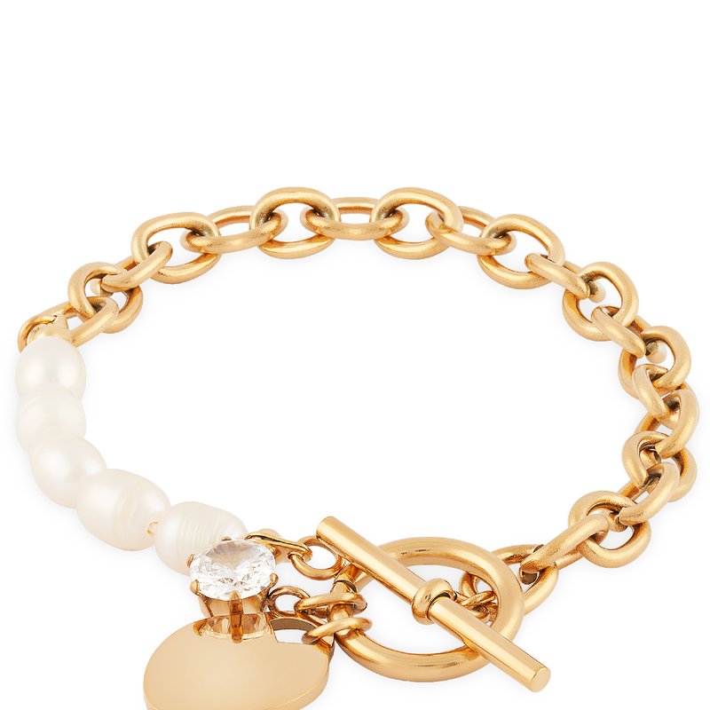 Simply Rhona Love Pearl Ot Bracelet In 18k Gold Plated Stainless Steel