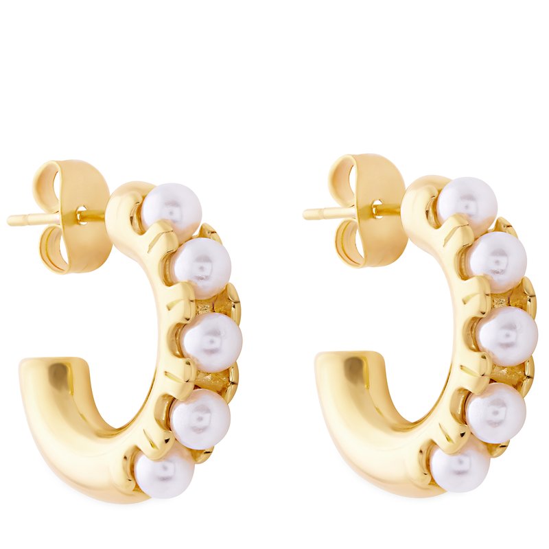 Simply Rhona Luxury Huggie Pearl Hoop Earrings In 18k Gold Plated Stainless Steel