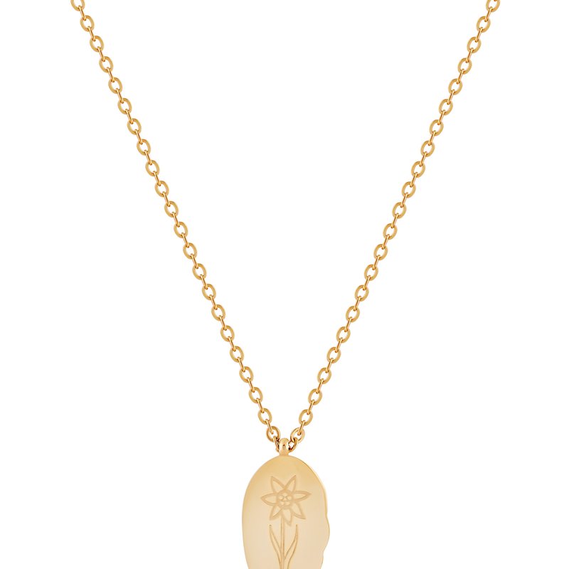 Shop Simply Rhona March Month Engraved Flower Pendant In 18k Gold Plated Stainless Steel