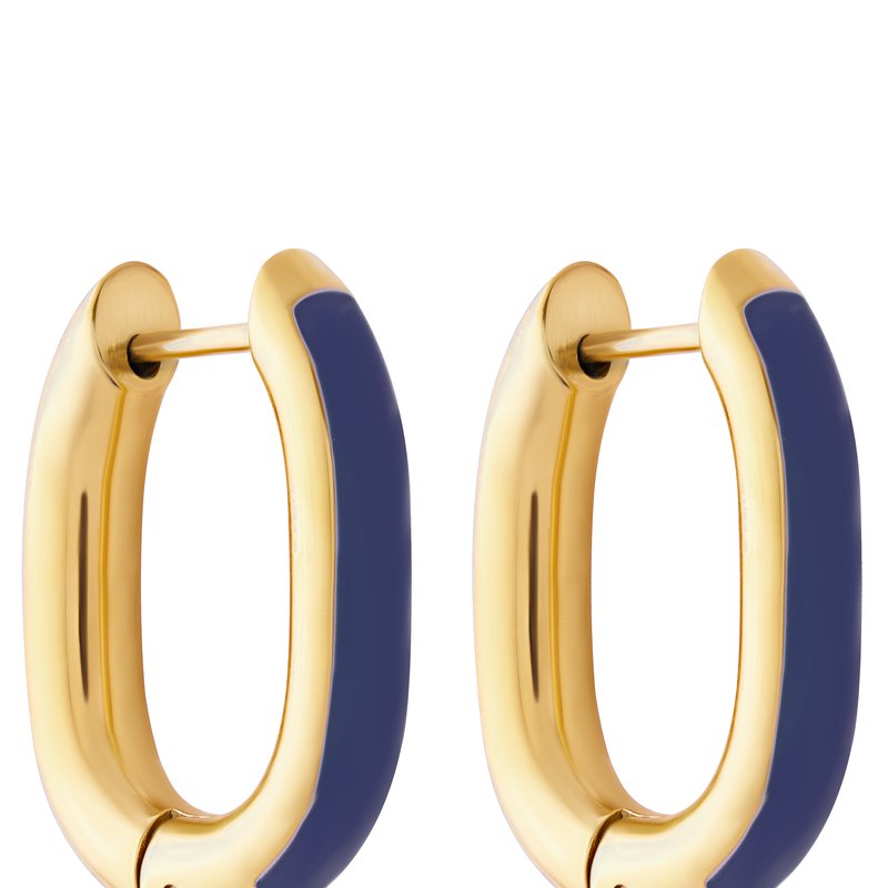 Simply Rhona Navy Enamel U Hoop Earrings In 18k Gold Plated Stainless Steel