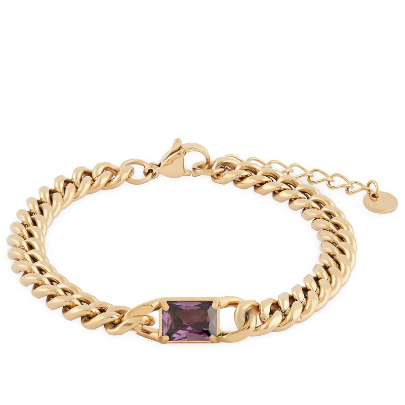 Simply Rhona Opulence Chunky Amethyst Baguette Stone Bracelet In 18k Gold Plated Stainless Steel