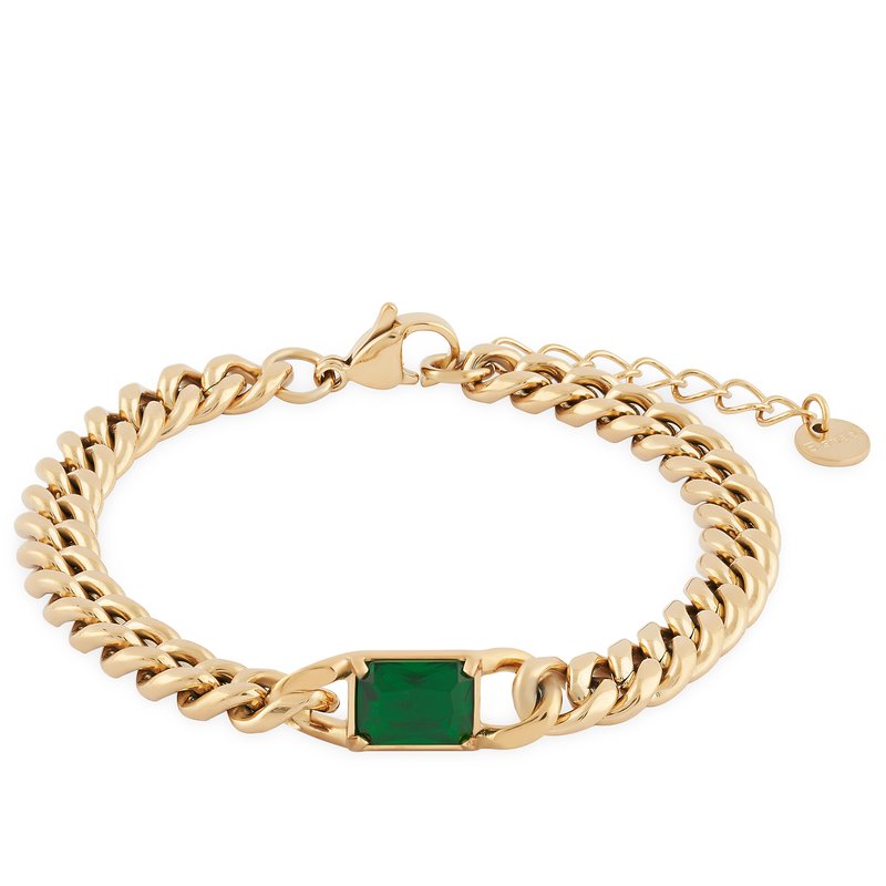 Simply Rhona Opulence Chunky Emerald Baguette Stone Bracelet In 18k Gold Plated Stainless Steel