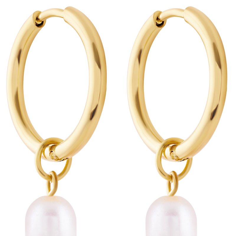Simply Rhona Pearl Drop Hoop Earrings In 18k Gold Plated Stainless Steel