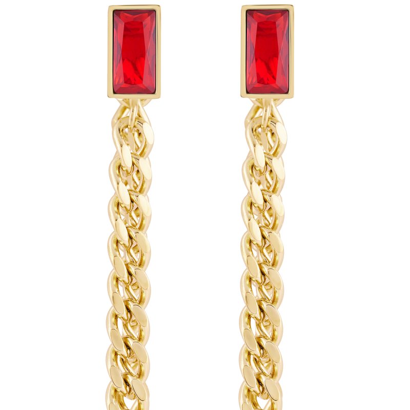 Simply Rhona Ruby Baguette Chain Earrings In 18k Gold Plated Stainless Steel