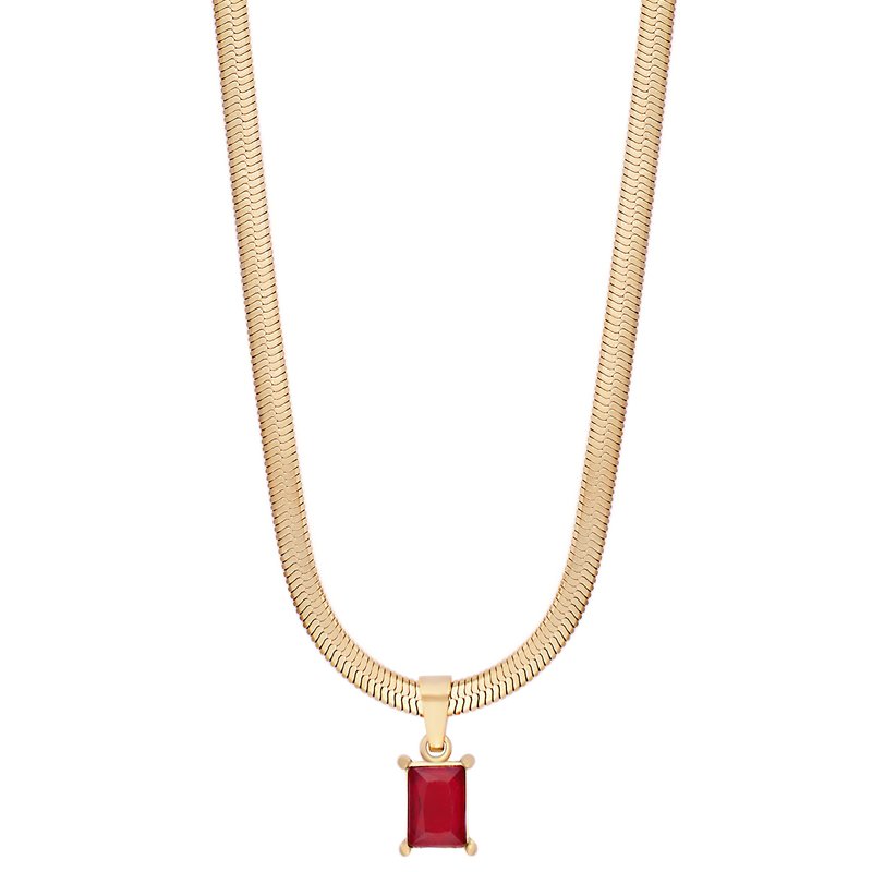 Shop Simply Rhona Ruby Stone Herringbone Chain Necklace In 18k Gold Plated Stainless Steel