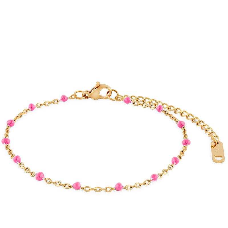 Simply Rhona Spirited Boho Fuchsia Pink Enamel Bracelet In 18k Gold Plated Stainless Steel