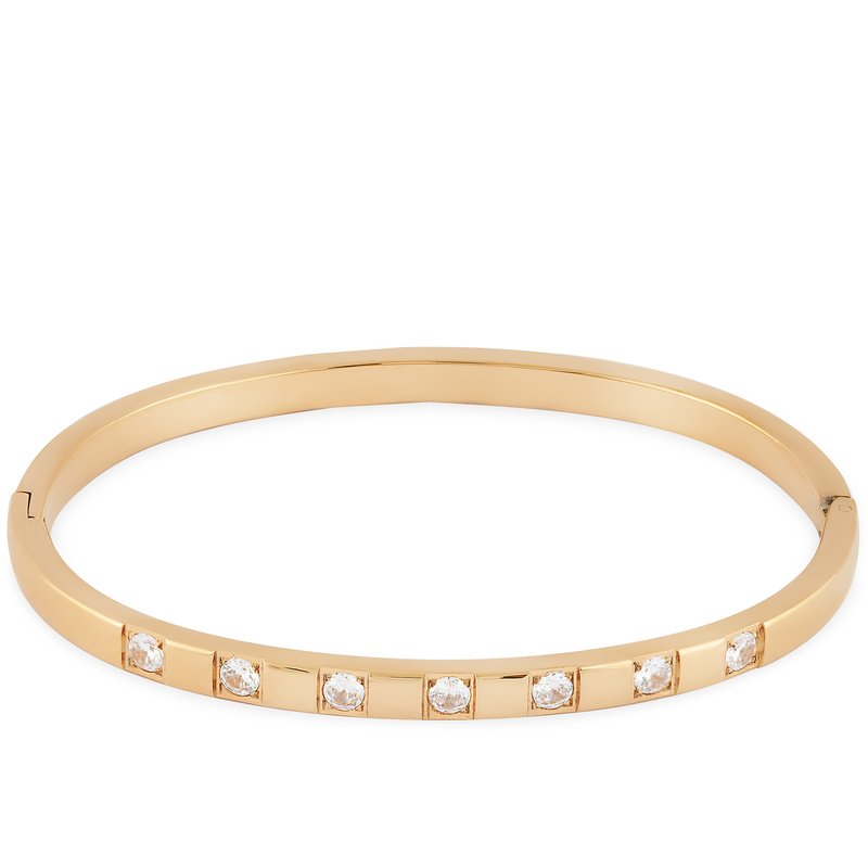 Simply Rhona Square Stoned Hinge Bangle In 18k Gold Plated Stainless Steel