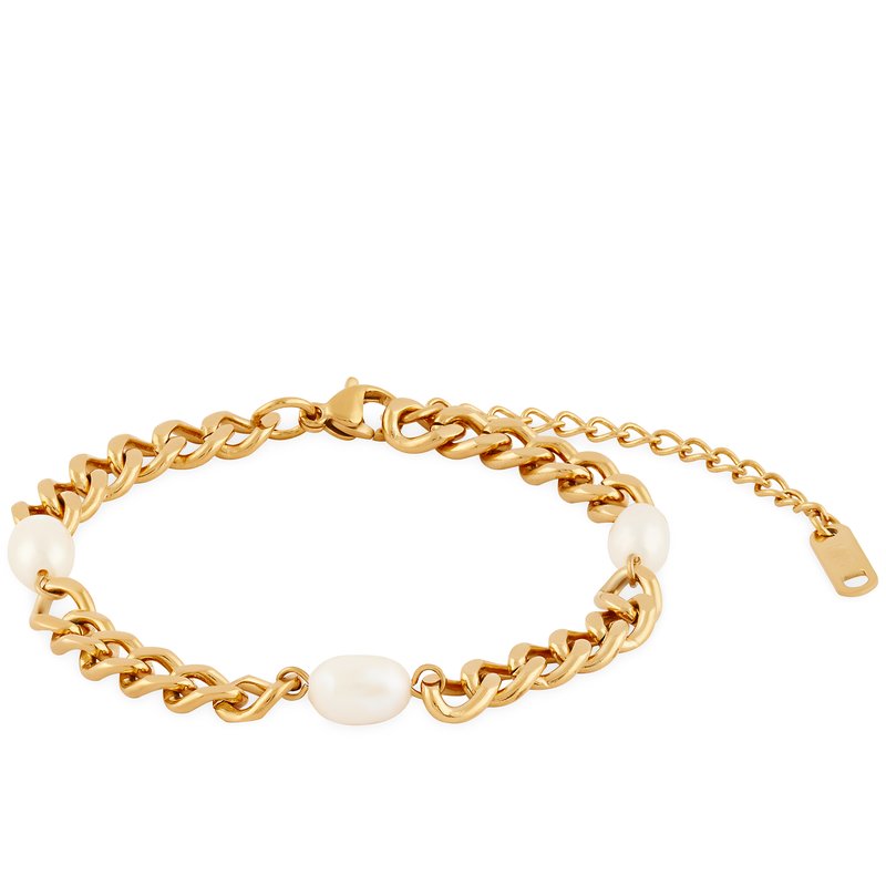 Simply Rhona Triple Pearl Chunky Chain Bracelet In 18k Gold Plated Stainless Steel